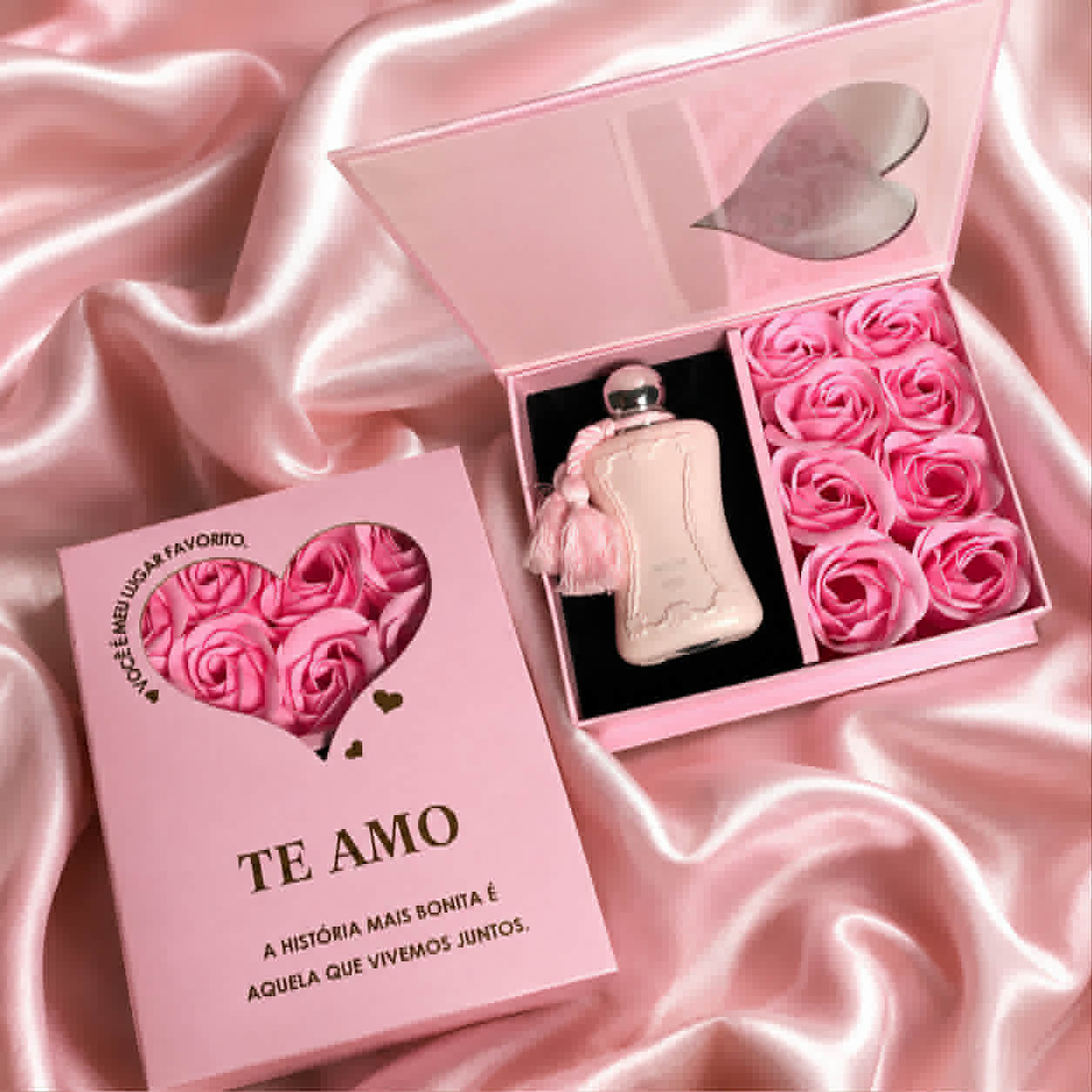 Kit perfume na caixa rosa